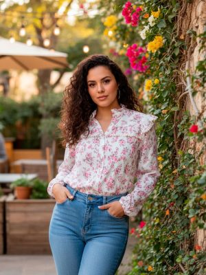 BLUSA FLORES VOLANTE BORLAS