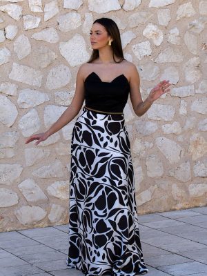 VESTIDO P.HONOR FALDA ESTAMPADA