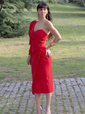 VESTIDO ASIMETRICO ESCOTE CORAZON